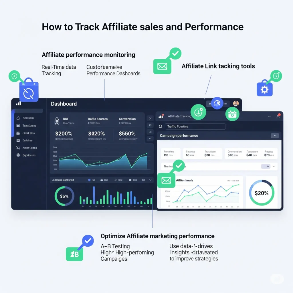 Dashboard showing affiliate marketing tracking performance metrics