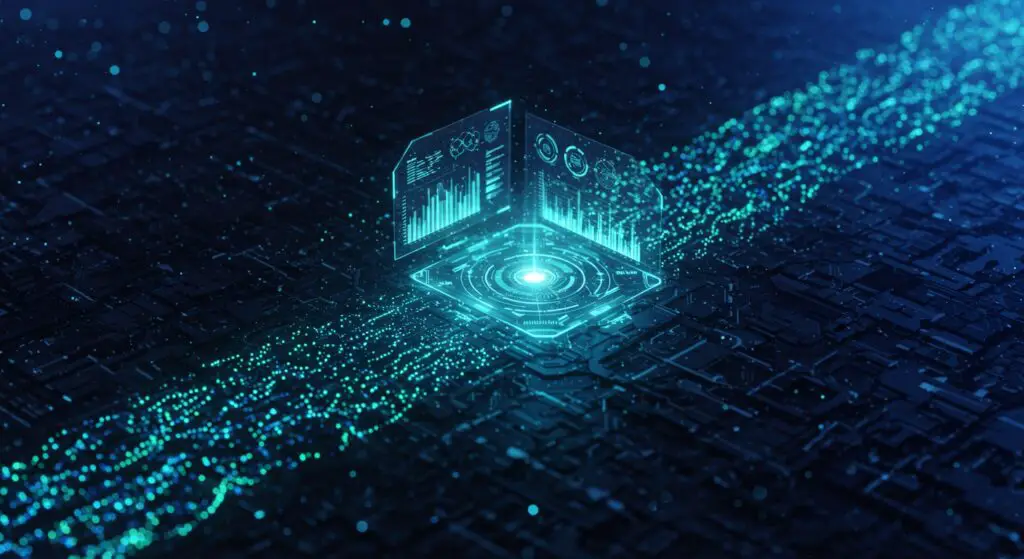 Conceptual image showing raw data transforming into structured insights and intelligent decisions, representing the power of big data tools