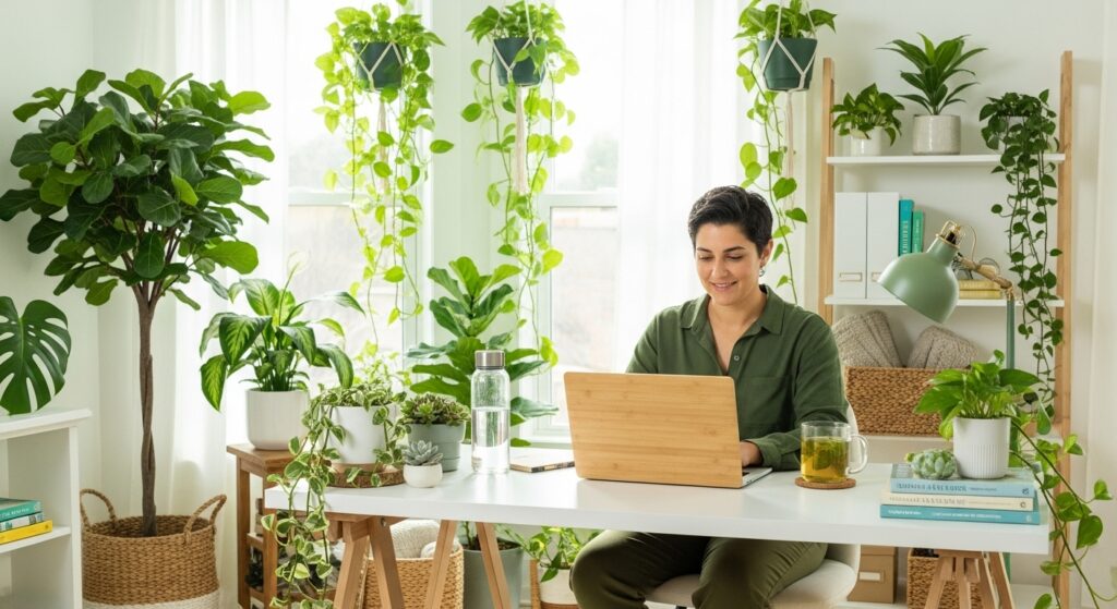 a-person-working-on-a-laptop-in-a-bright-green-hom