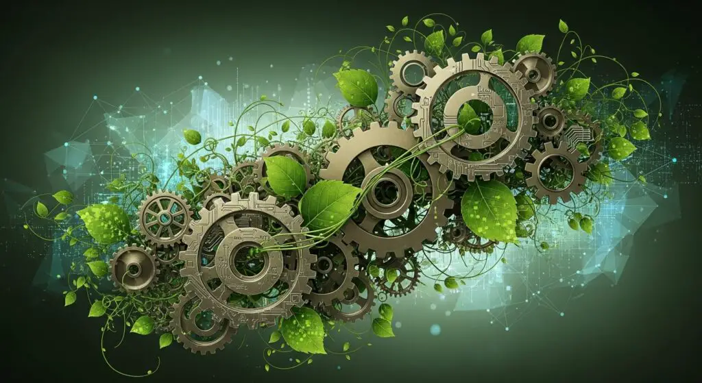 an-abstract-image-of-interconnected-gears-and-leav