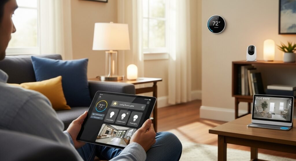 a-person-looking-at-a-tablet-displaying-smart-home