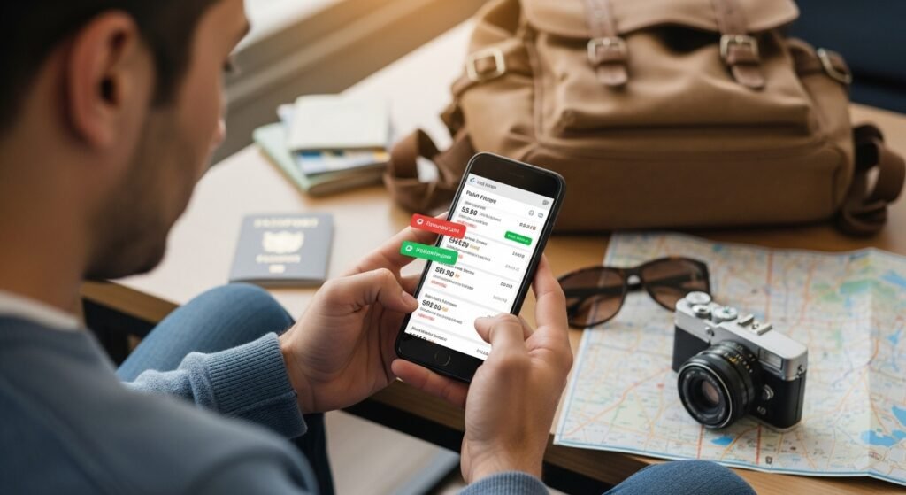 a-traveler-holding-a-smartphone-looking-at-flight-
