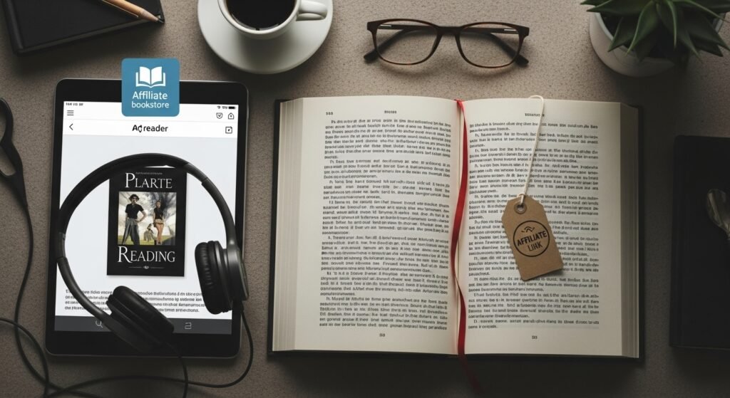 an-open-book-with-a-bookmark-surrounded-by-a-table