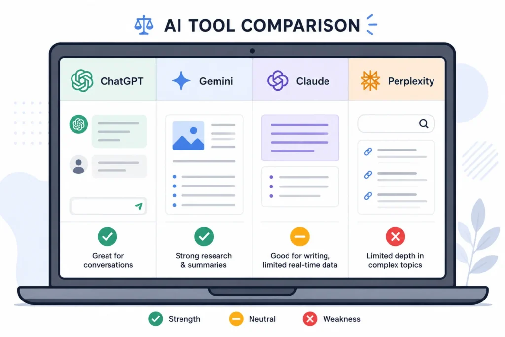 AI-tool-comparison-dashboard-illustration-1024x683 How to Sell AI Writing Services on Fiverr in 2026 (Real Strategy)