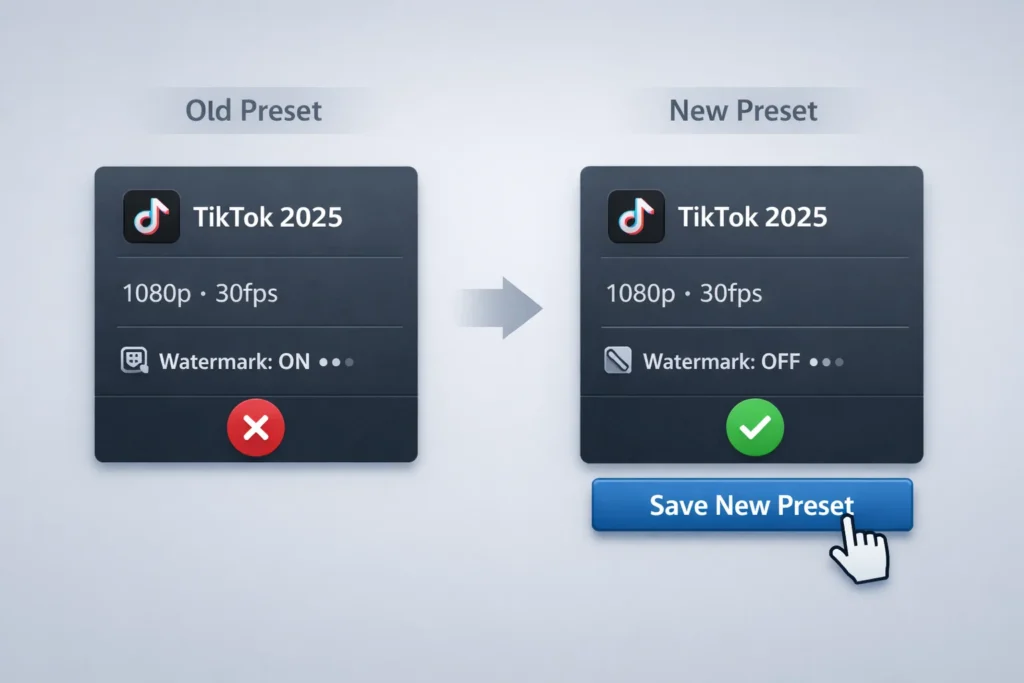 Updating-CapCut-export-preset-to-remove-watermark-override-from-old-saved-settings-1024x683 Why Does CapCut Still Show a Watermark After You've Paid? (2026 Fix Guide)